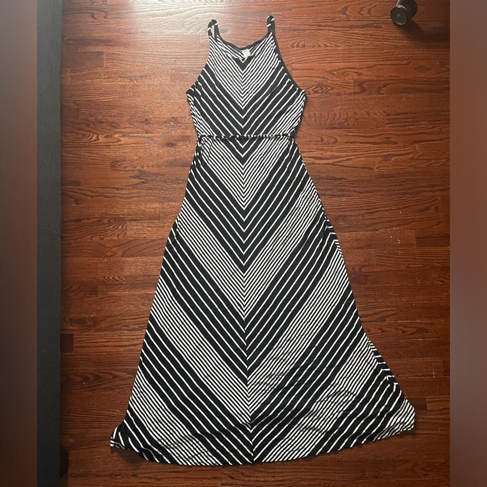 Black and white striped maxi dress